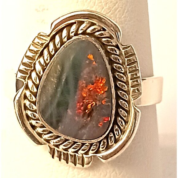 Australian Opal Sterling Ring s8.5 Unisex (1568) - Picture 1 of 4